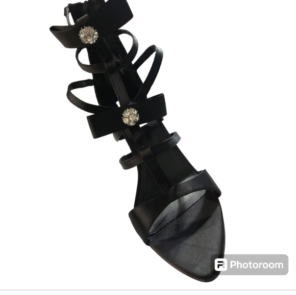 Steve Madden Sinclair Black Satin Rhinestone Sandals Strappy Stiletto  7.5 New - Picture 5 of 11